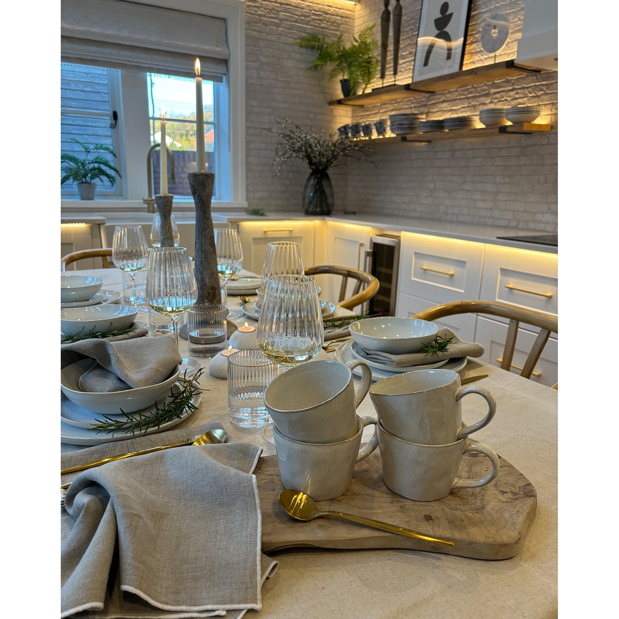 Natural Linen Napkins with Contrast Edge Stitch